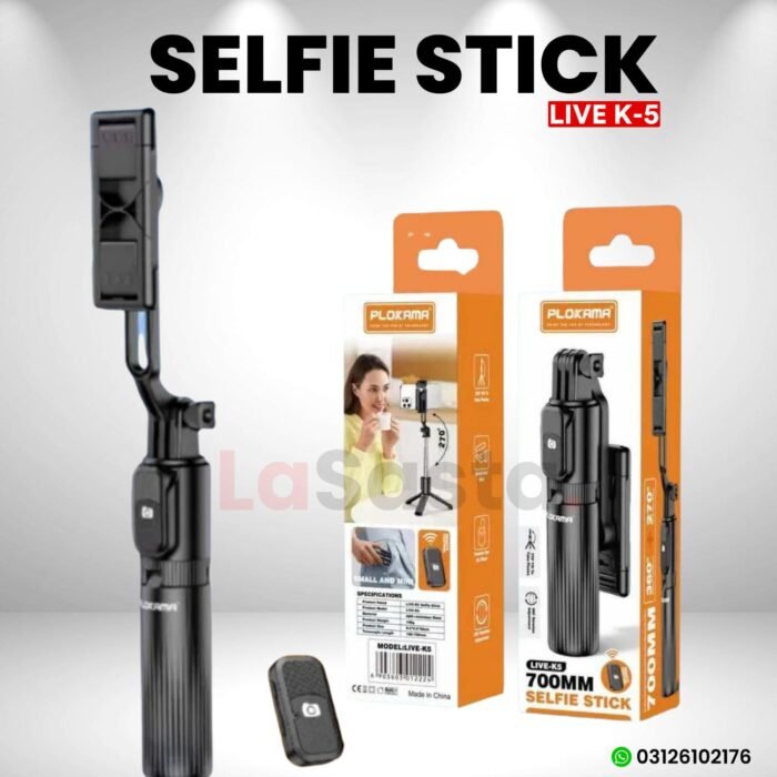 Plokama Mini Selfie Stick K5 | 3-in-1 LED Bluetooth Tripod - Image 3